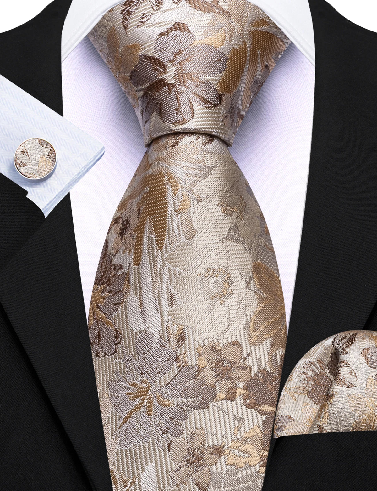 Ensemble cravate homme 3 pièces jacquard floral – CLEVI Paris