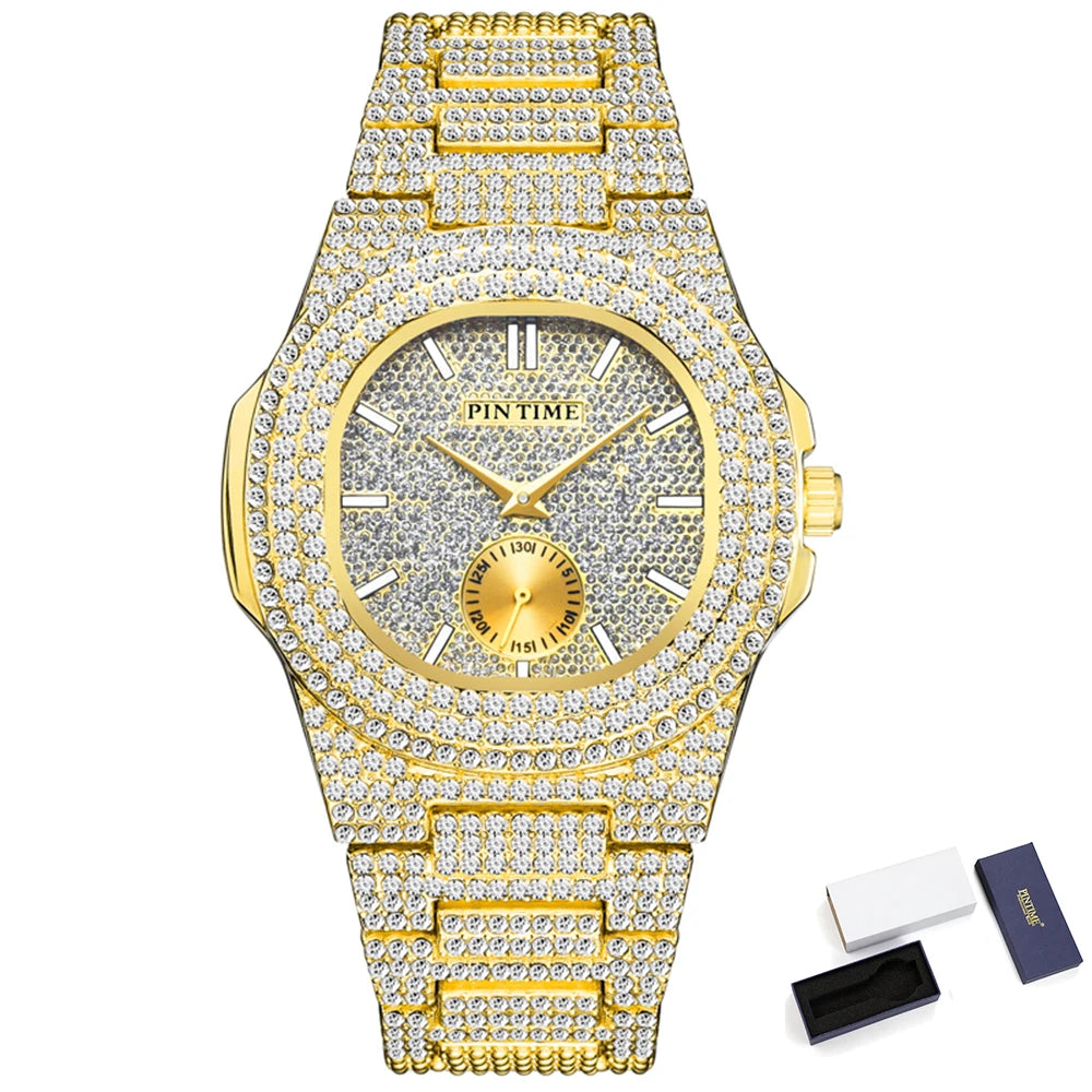 Montre Iced Out PINTIME – Cristaux CZ Homme | Quartz Luxe