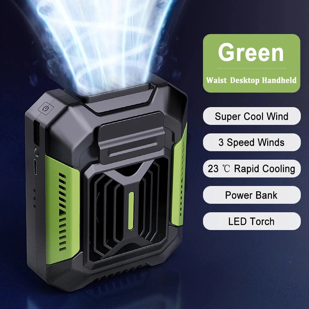 Ventilateur Portable Ceinture – Power Bank & Lampe Torche Intégrés