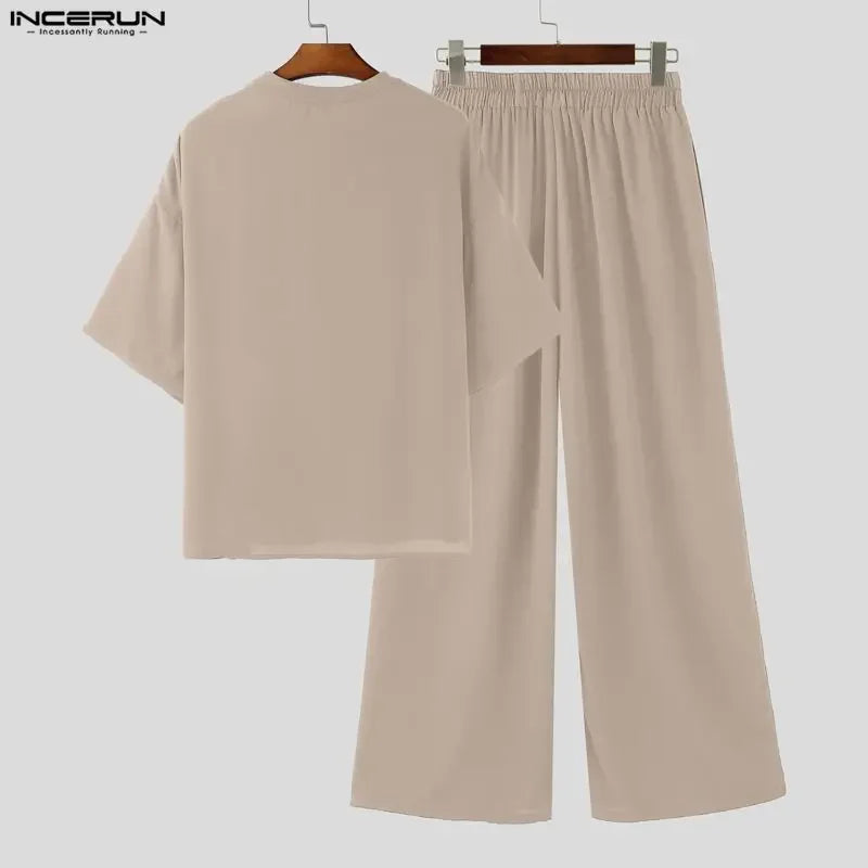 Ensemble Homme T-Shirt Col Rond + Pantalon Loose Streetwear Casual – CLEVI Paris