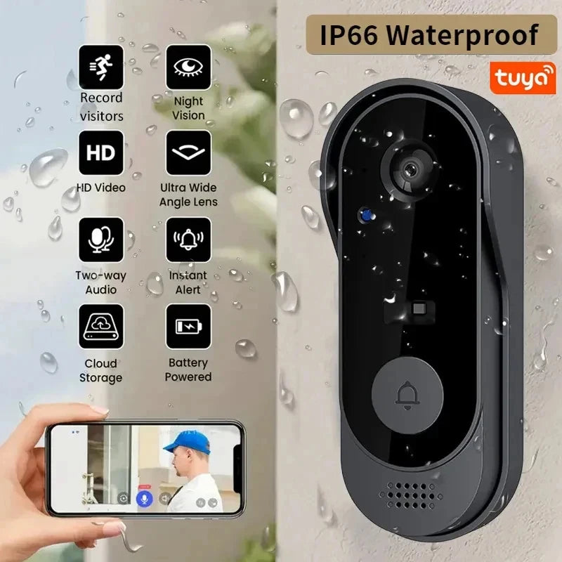 Sonnette Vidéo Connectée WiFi Tuya XBIBI – 2MP HD, Angle 170°, Audio Bidirectionnel, Vision Nocturne IR, Batterie 1000mAh