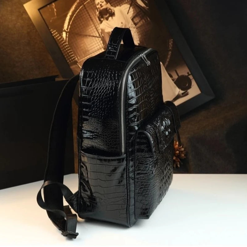Sac à Dos Cuir Véritable Motif Crocodile Unisexe Voyage – CLEVI Paris