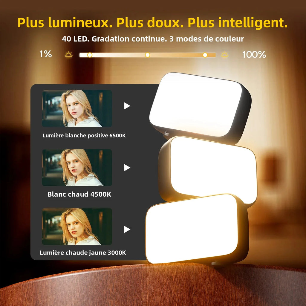 Kit Lumière LED pour DJI Osmo Pocket 3 & 4 – 40 LED, 3 Températures de Couleur, Dimmable & Rechargeable – CLEVI Paris