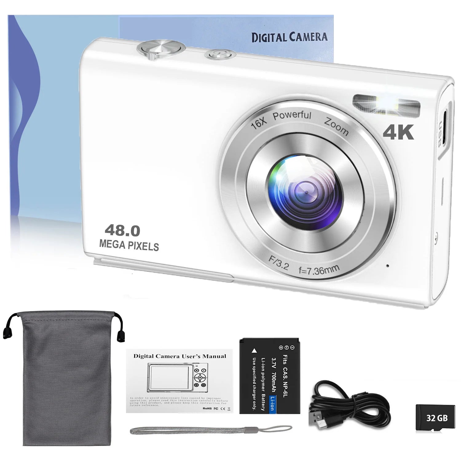 Appareil Photo Numérique 4K Autofocus 48MP – Écran 2,8", Zoom 16x, Carte 32Go en Option – Idéal Débutants & Enfants