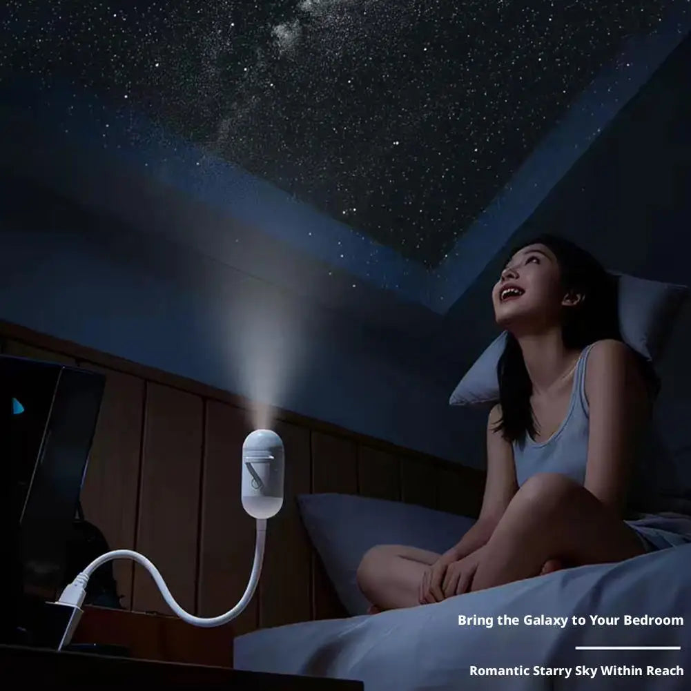 Projecteur Étoiles 2-en-1 LED Galaxy – Veilleuse USB Rechargeable, Rotation 360°, Films Interchangeables, Tactile, Chambre & Déco