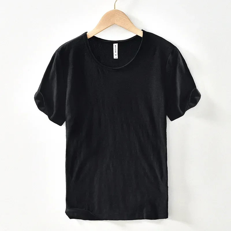 T-Shirt Homme 100% Coton – Coupe Slim, Col Rond, Léger & Respirant, Style Rétro