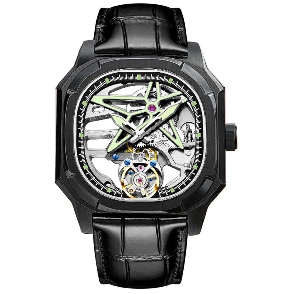 Montre AESOP 7052 – Tourbillon Mécanique Squelette, Diamant Naturel, Verre Saphir, Acier 316L, Cuir, Étanche 5 ATM, Garantie 3 ans – CLEVI Paris