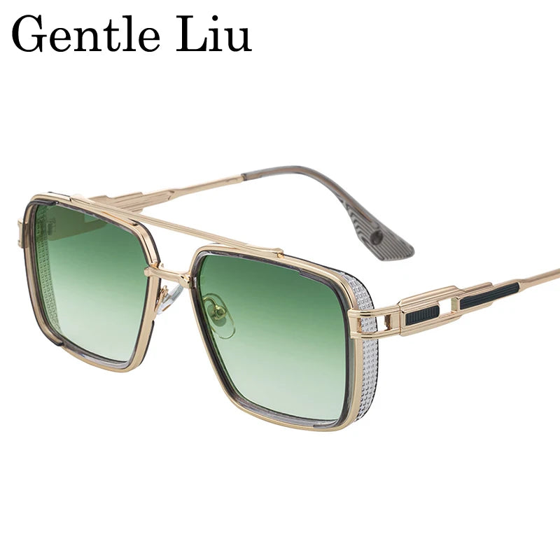 Lunettes de Soleil Carrées Steampunk Double Pont Métal UV400 Conduite Homme – CLEVI Paris