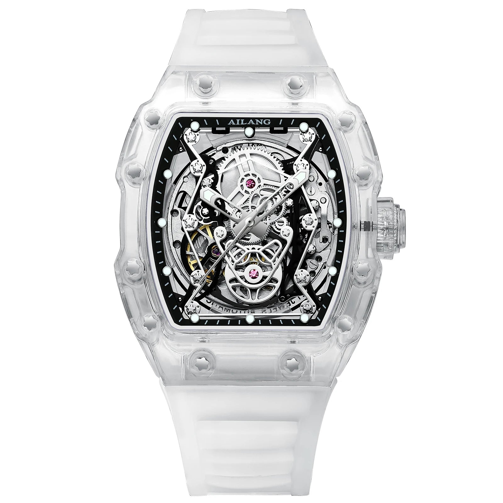 Daniel Gorman 8109 – Montre Automatique Squelette Homme | Bracelet Silicone, Boîtier Tonneau
