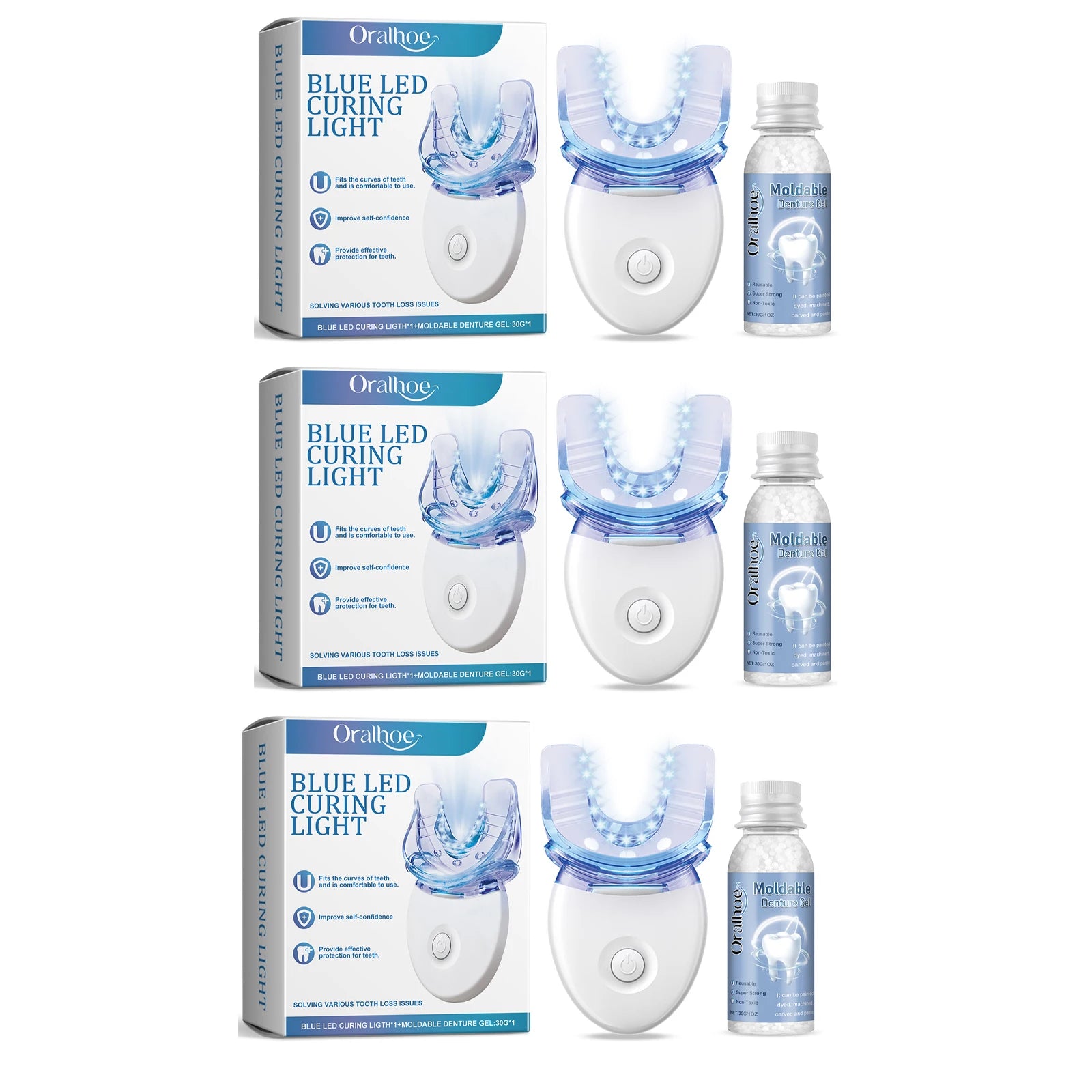 Kit Blanchiment Dentaire LED Oralhoe | Lumière LED Bleue & Gel Modelable | Réparation & Anti-Taches – CLEVI Paris