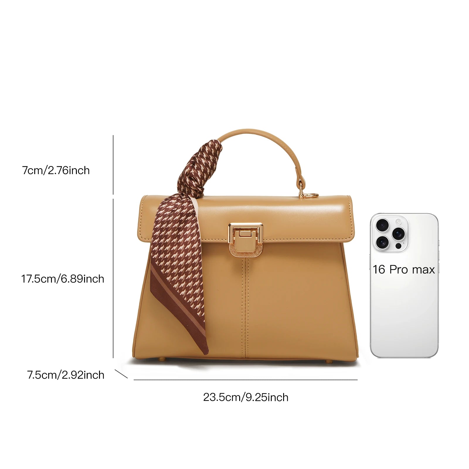 Sac à Main Femme en Cuir Véritable avec Foulard – Sac Épaule Luxe | 5 Coloris | 23.5x17.5x7.5cm