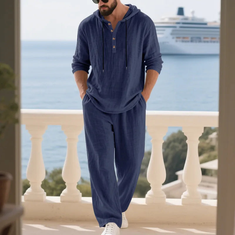 Ensemble homme à capuche en lin mélangé – CLEVI Paris