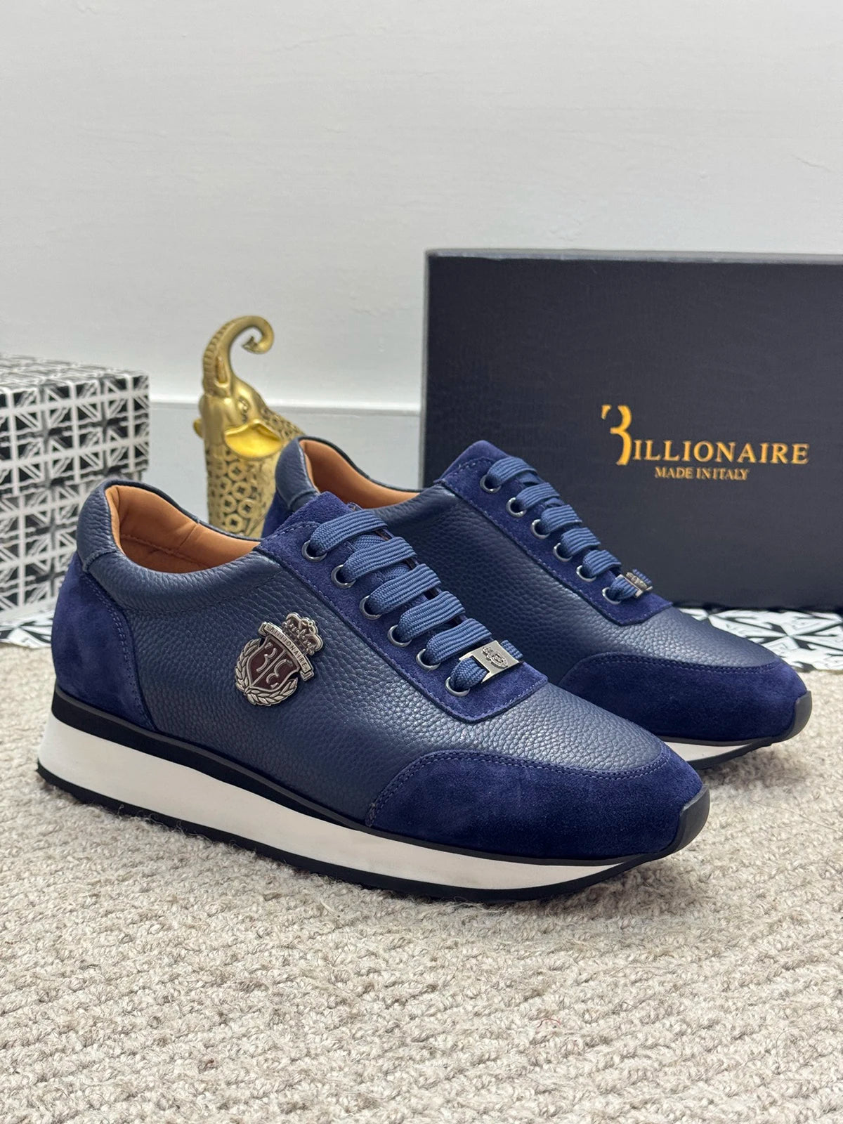 Sneakers Cuir Broderies Homme Marron Beige Noir Bleu – Tailles 39-45 – CLEVI Paris