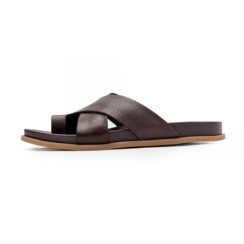 Tongs Homme Cuir Véritable Cross-Strap Plage & Casual – CLEVI Paris