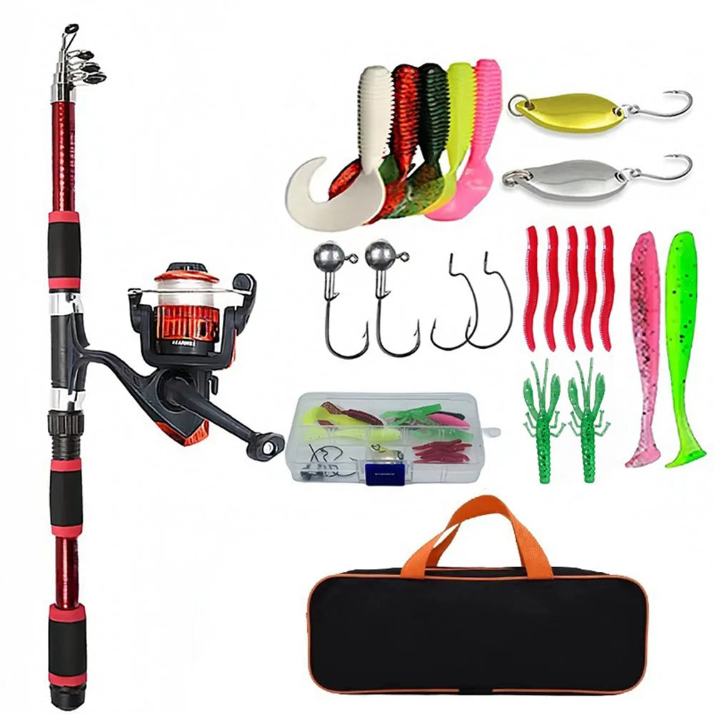 Kit de Pêche Complet Télescopique | Canne Fibre de Verre 1,8 m, Moulinet Spinning, Leurres & Accessoires – CLEVI Paris