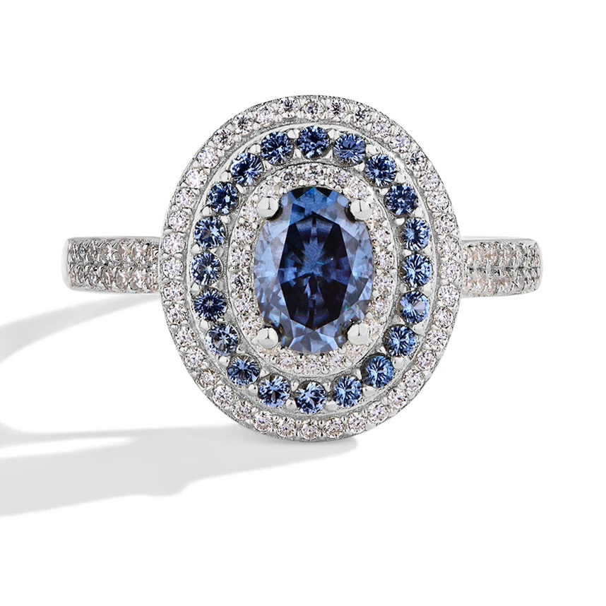 Bague Femme ATTAGEMS Moissanite Bleue Ovale 1ct Argent S925 – Fiançailles & Mariage