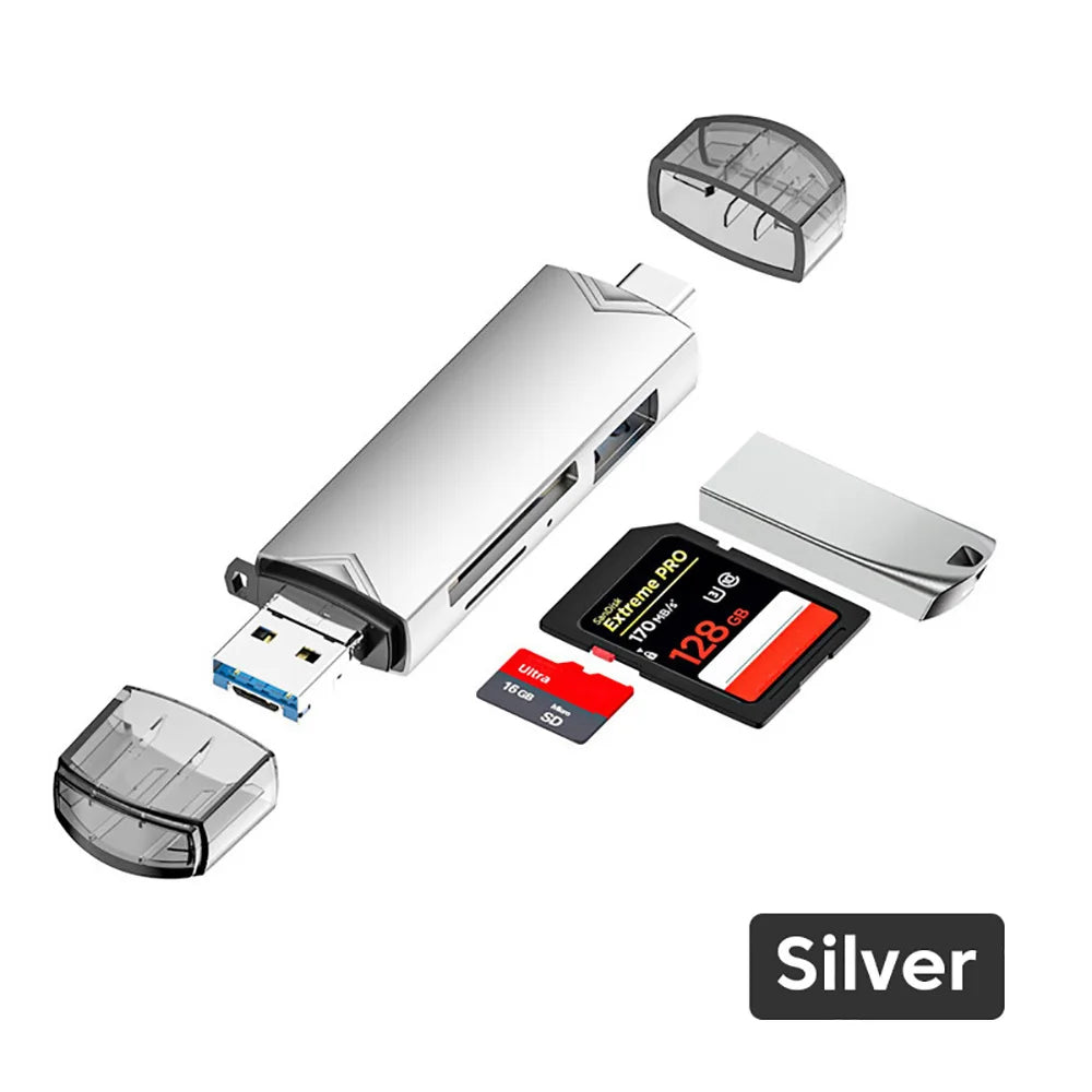 Lecteur SD/TF 6-en-1 USB-C/USB-A/Micro USB 5 Gbps – CLEVI Paris