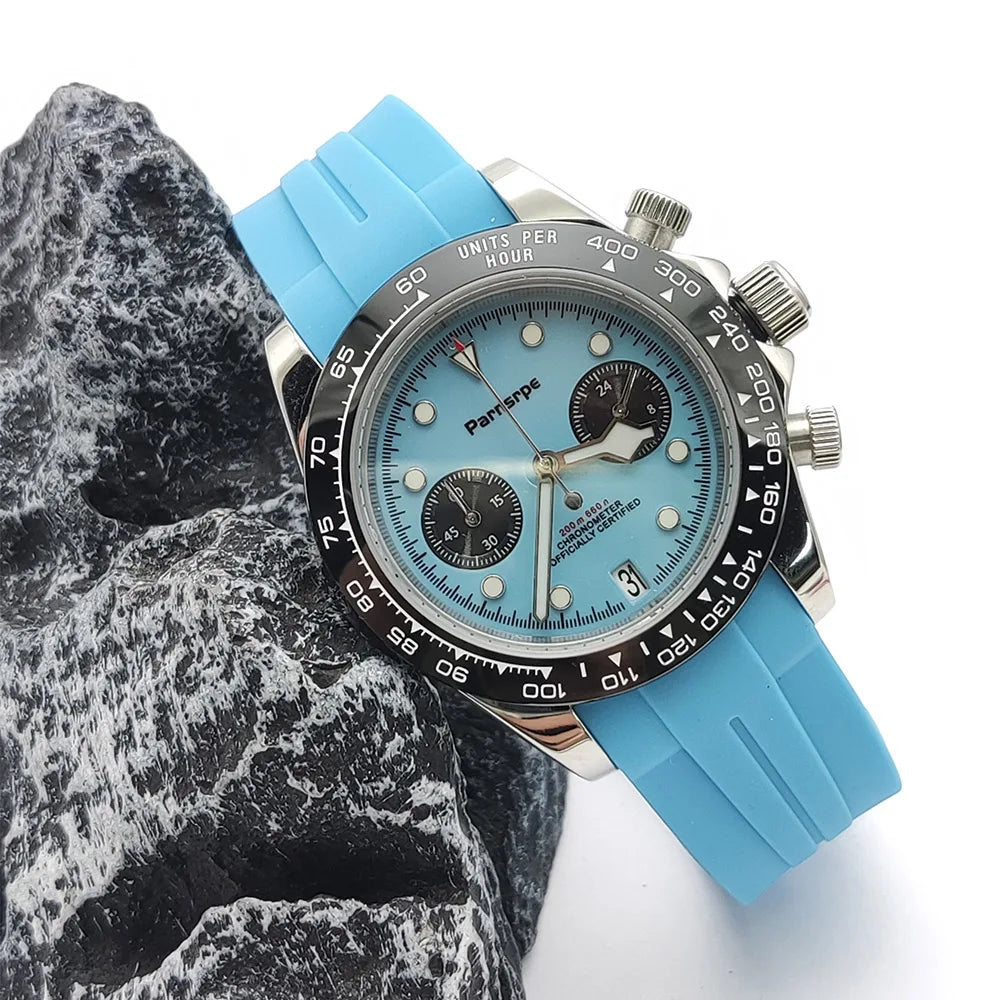 PARNSRPE VK64 Montre Homme Chronographe Quartz Japonais Acier 316L 39,5mm Verre Saphir AR 5 ATM Lumineux – CLEVI Paris