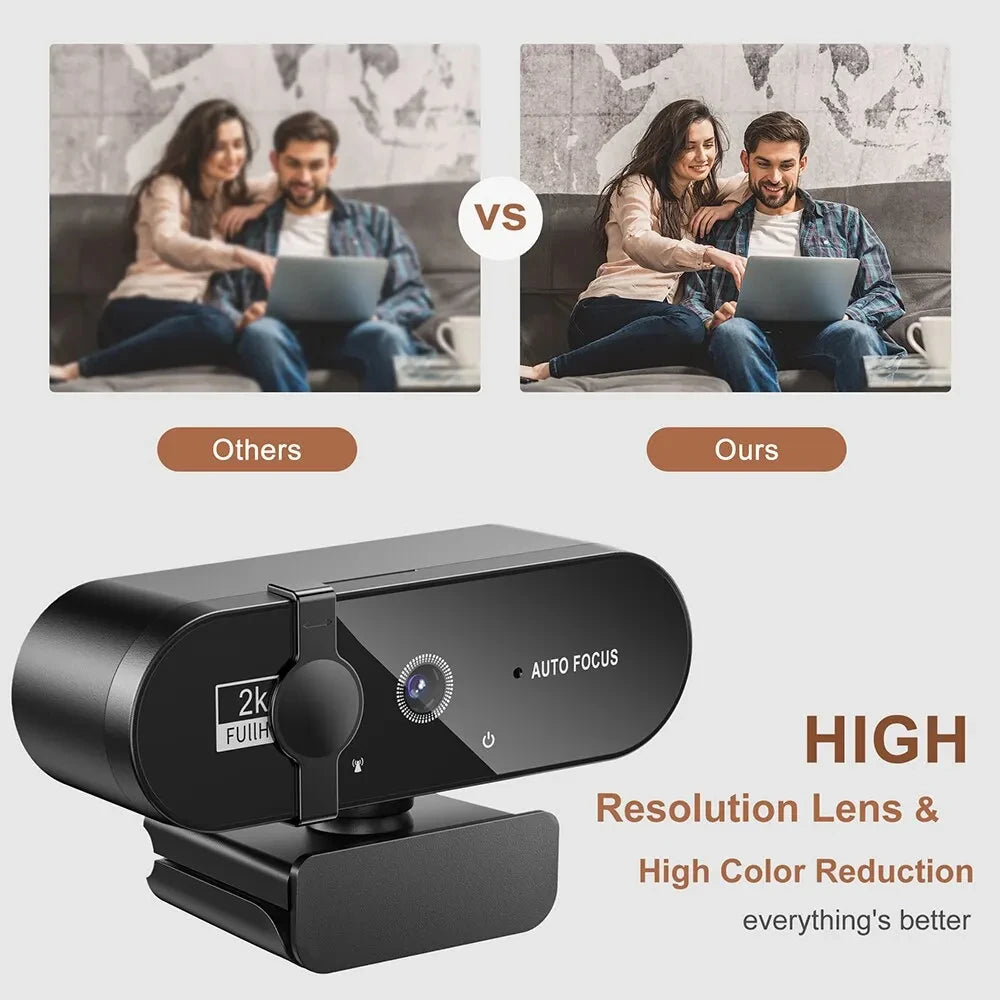 Webcam 4K Autofocus – Micro Intégré, USB, 30fps, Compatible PC & Mac, Visio & Streaming – CLEVI Paris