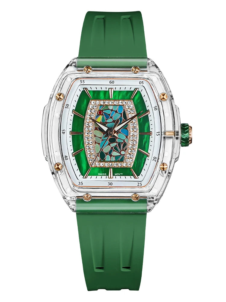 TSAR BOMBA Montre Femme Quartz Japonais Tonneau Saphir Caoutchouc Lumineux 35mm – CLEVI Paris