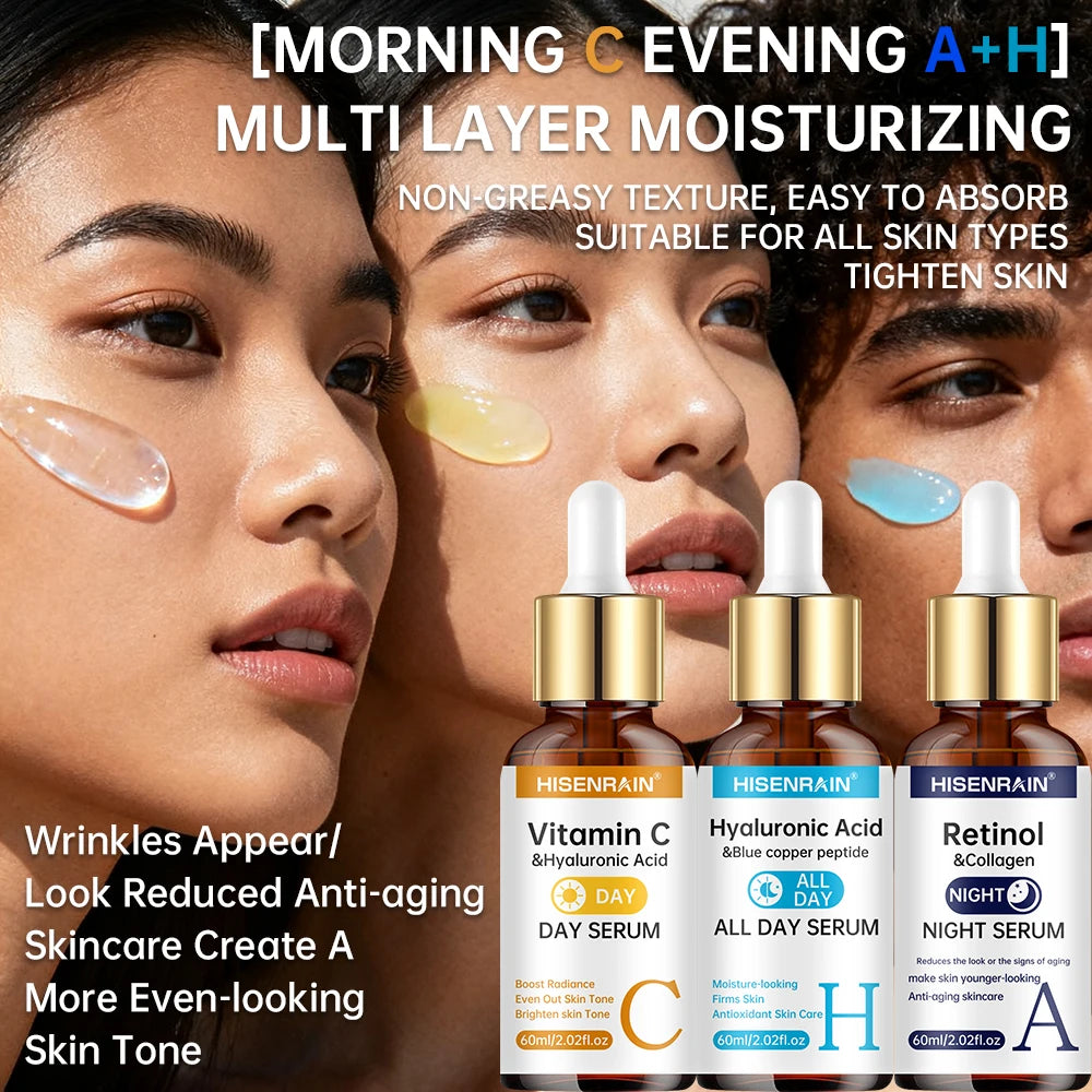 Sérum Visage HISENRAIN | Vitamine C + Rétinol + Acide Hyaluronique | Anti-Âge & Éclat | Certifié CPNP – CLEVI Paris