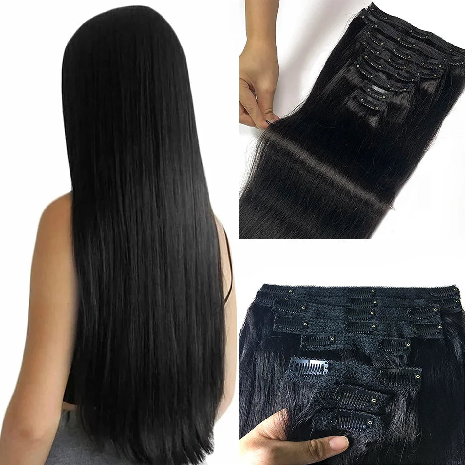 Extensions Clip-In Cheveux Humains Straight 8pcs – CLEVI Paris