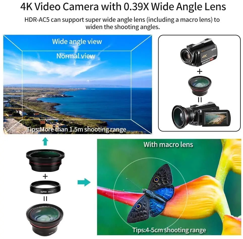 Caméscope Ordro AC5 PLUS 4K Sony CMOS Zoom 12x WiFi Écran 3,1" Micro LED Kit Complet – CLEVI Paris