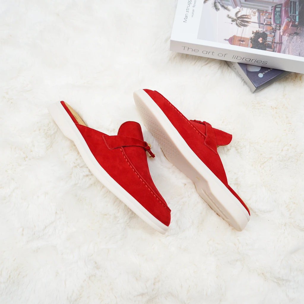 Mocassins femme en daim à talon bas – CLEVI Paris