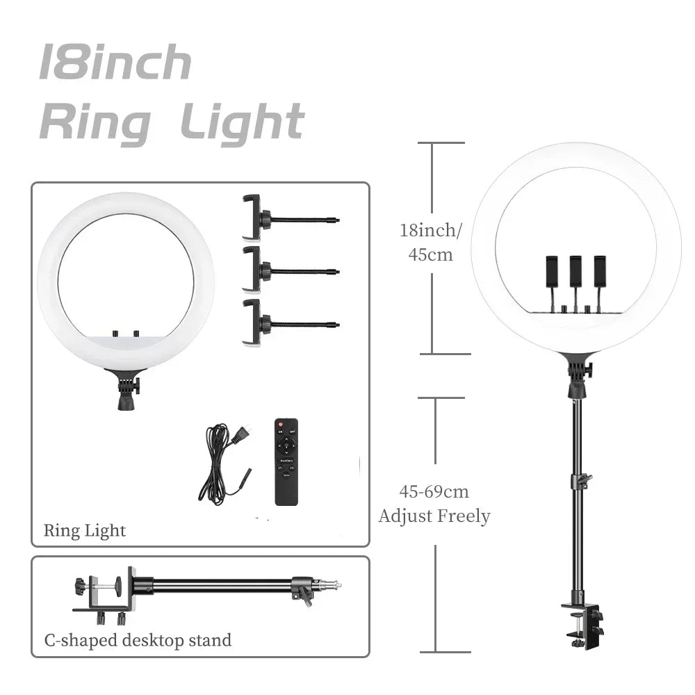 Anneau LED SH 18 pouces et supports au choix – CLEVI Paris
