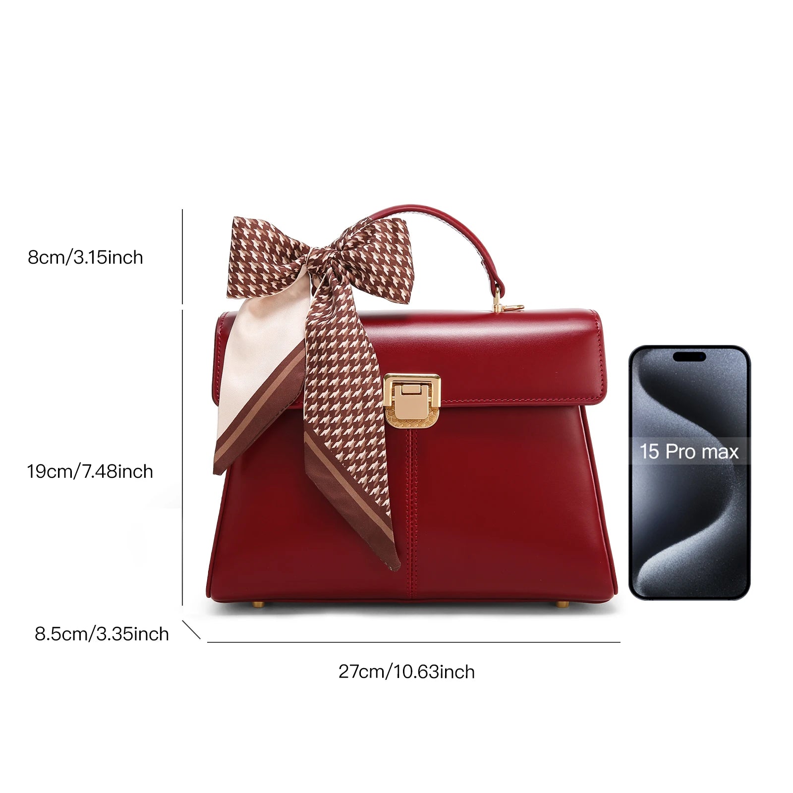Sac à Main Femme en Cuir Véritable avec Foulard – Sac Épaule Luxe | 5 Coloris | 23.5x17.5x7.5cm