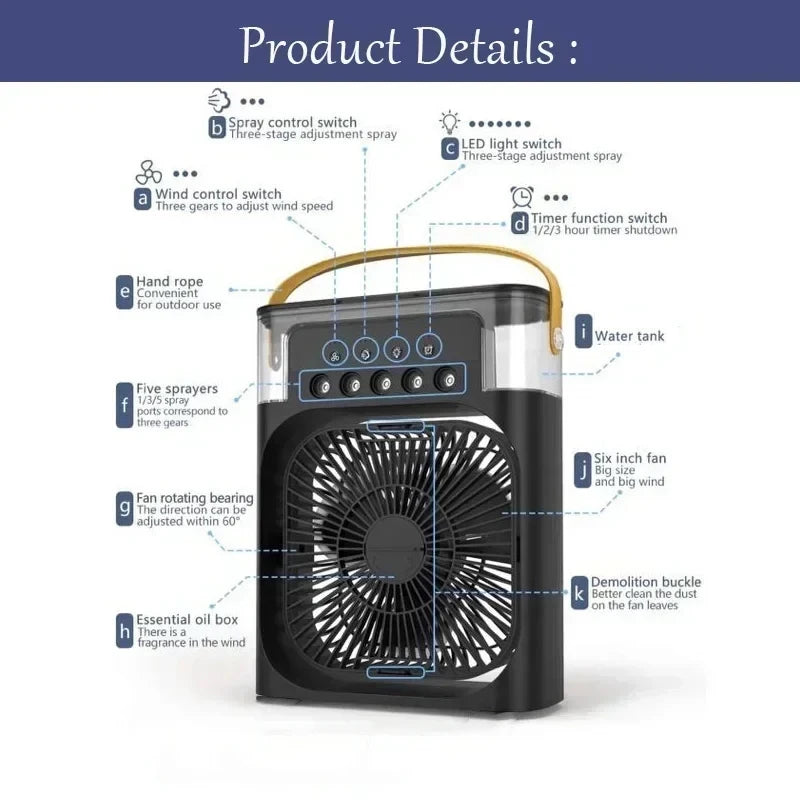 Ventilateur Humidificateur 3-en-1 avec Lumière LED 7 Couleurs — CLEVI Paris