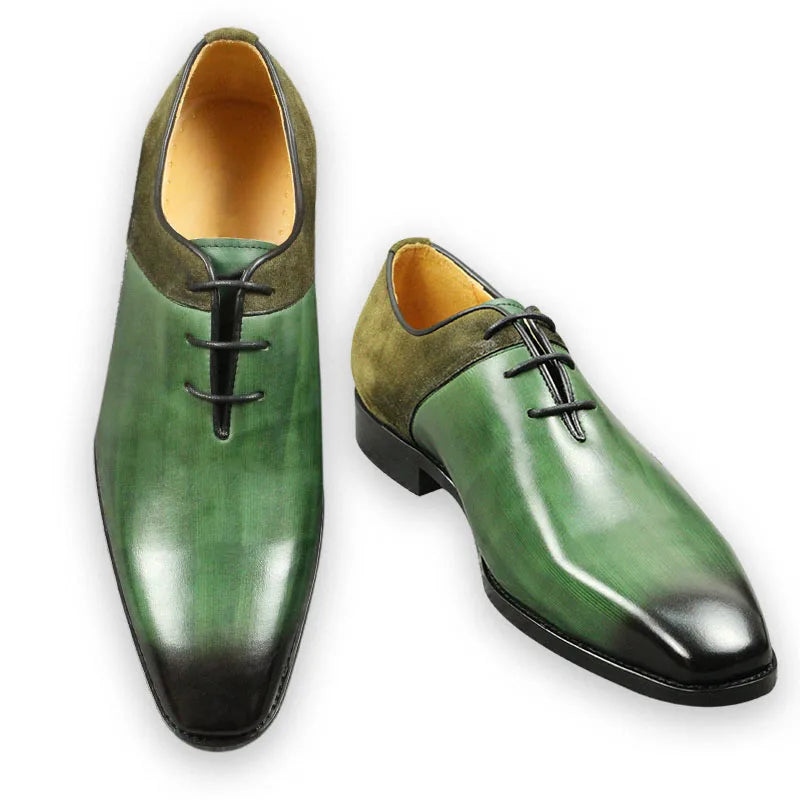 Oxford Homme Cuir Véritable | Chaussures Élégantes Noir & Vert