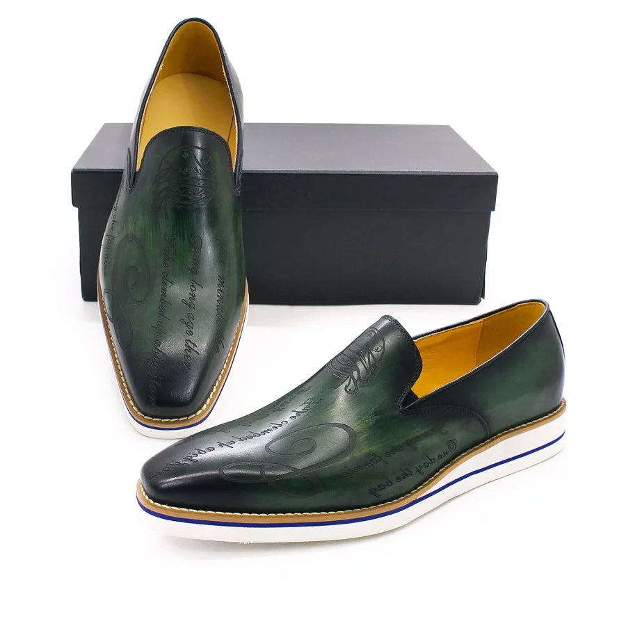 Loafer Homme Cuir Artisanal Motif Laser Slip-On | Doublure Agneau 2 Coloris