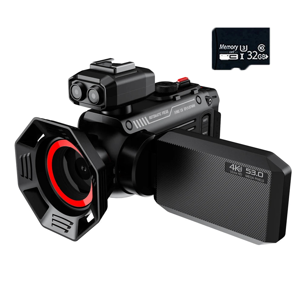 Caméscope Ponbos DV60 4K UHD WiFi – Zoom 50x, 53MP, Filtres Intégrés, Ultra-Léger, Photo & Vidéo – CLEVI Paris