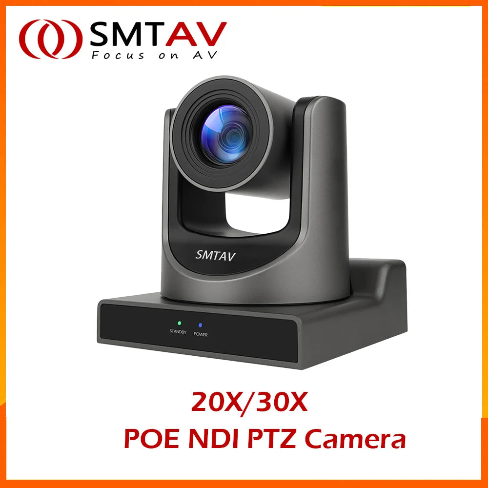 Caméra PTZ Professionnelle SMTAV – Suivi IA NDI|HX 12x/20x/30x 1080p@60fps PoE HDMI SDI Conférence Diffusion – CLEVI Paris