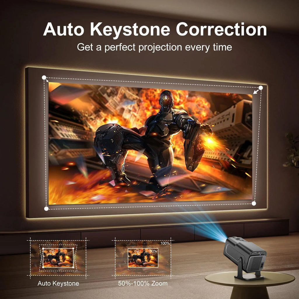 Projecteur Portable HY320 1080P 4K 300 ANSI WiFi 6 BT 5.2 Correction Auto Support 180° – CLEVI Paris