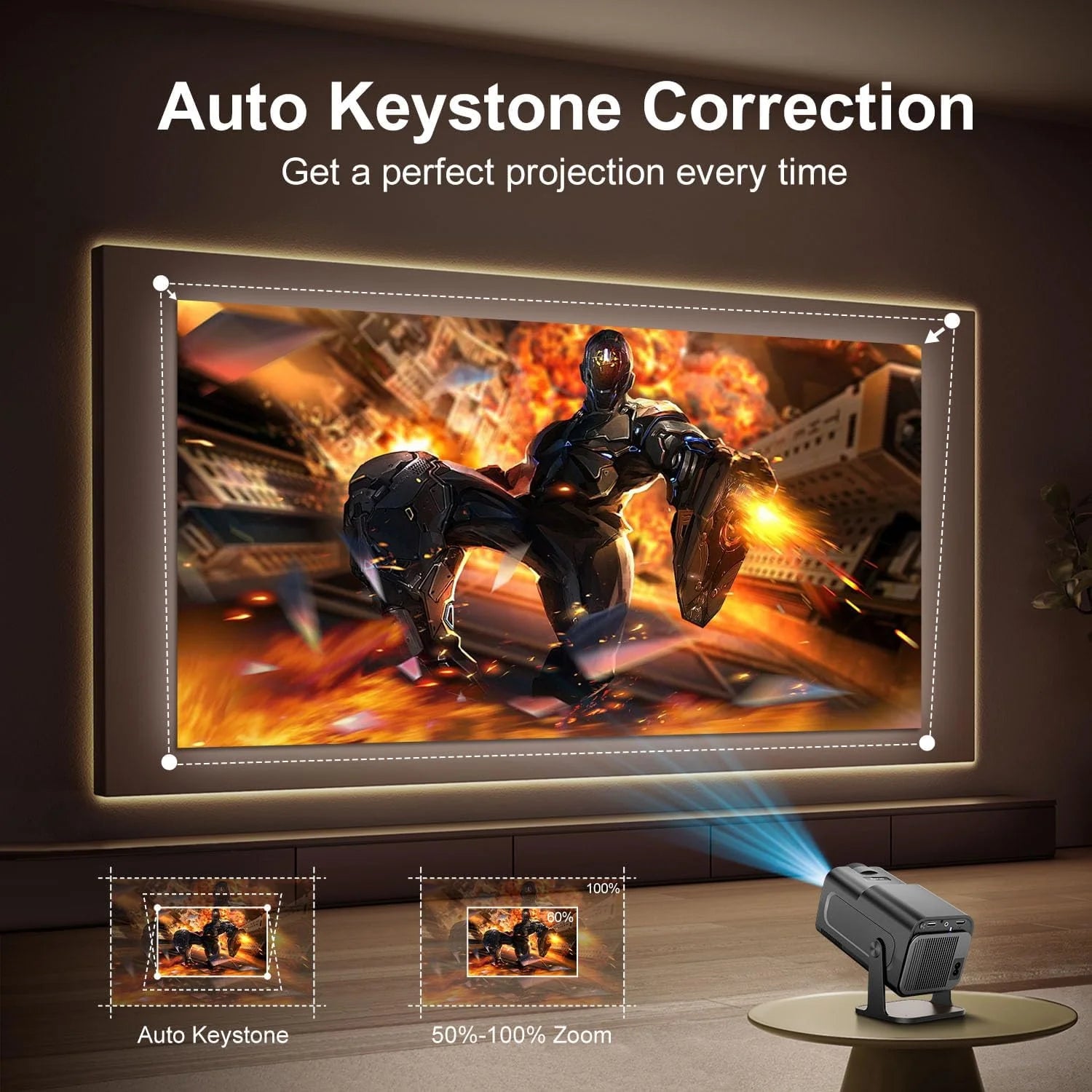 Projecteur Portable HY320 1080P 4K 300 ANSI WiFi 6 BT 5.2 Correction Auto Support 180° – CLEVI Paris
