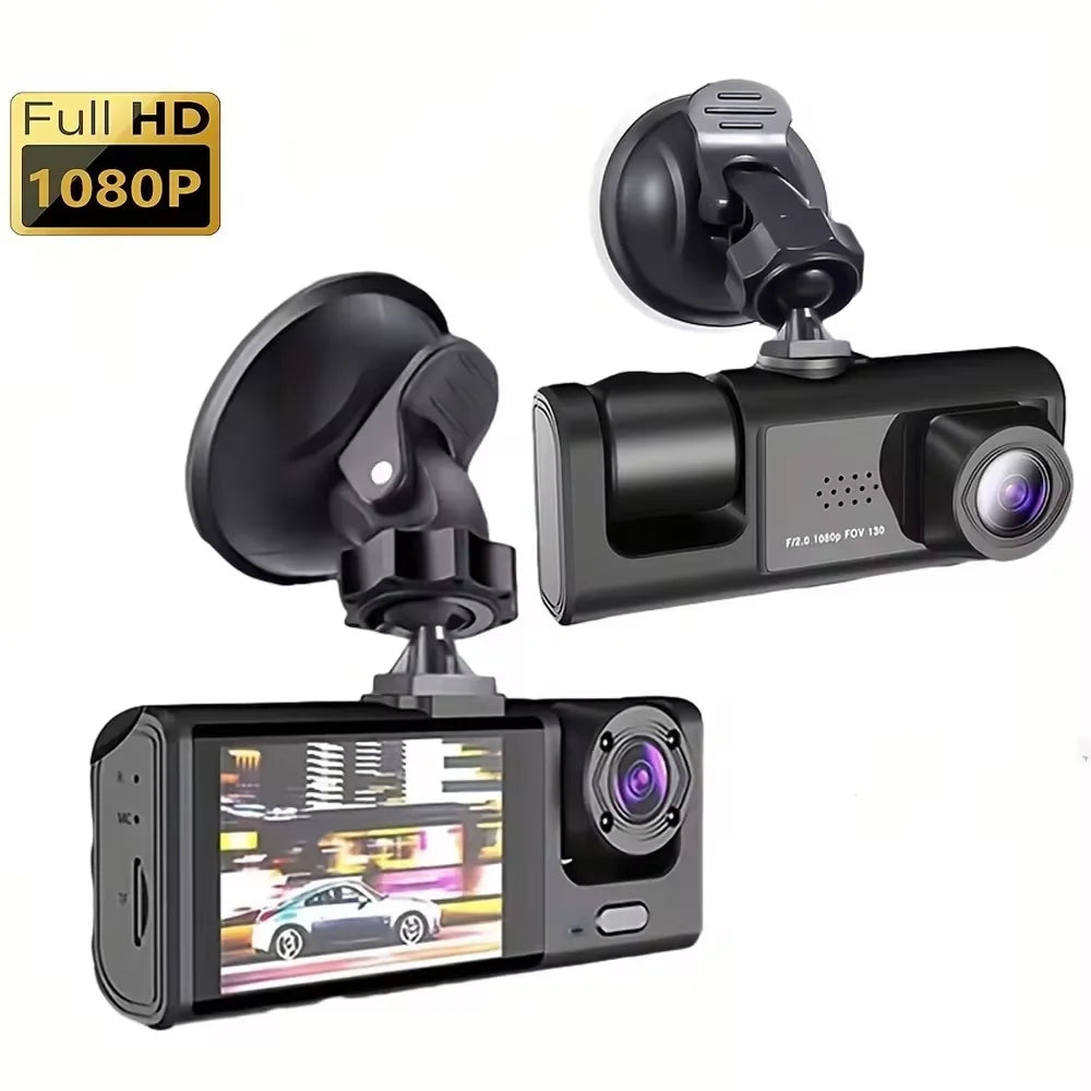 Dashcam 3 Objectifs 1080p – Écran IPS 2", Vision Nocturne IR, G-Sensor, Rétroviseur Intégré – CLEVI Paris