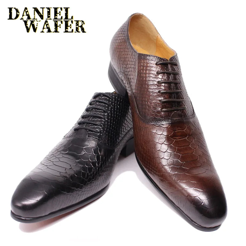 Oxford Homme Cuir Imprimé Serpent Bout Pointu Lacets Business Mariage 4 Coloris – CLEVI Paris