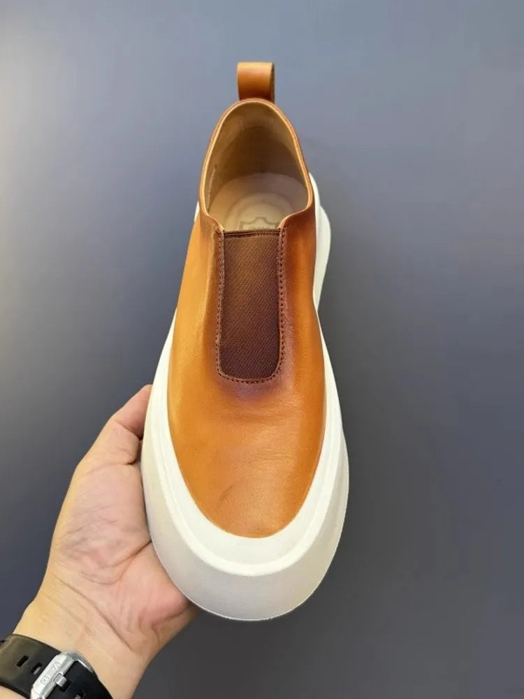Mocassins Cuir Véritable Vintage Plateforme Homme – CLEVI Paris