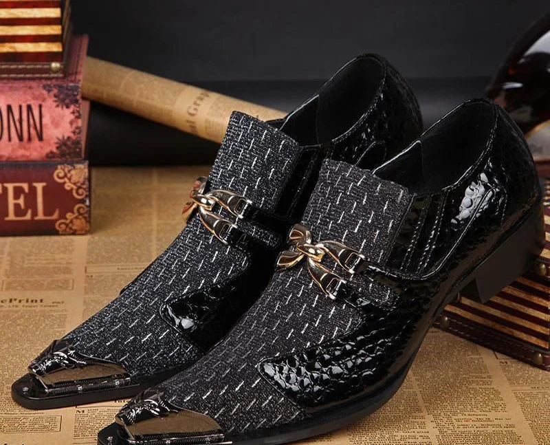 Derby Homme Cuir Véritable Motif Animal – Embout Métal, Bout Pointu, 7 Coloris, EU 36-48 – CLEVI Paris