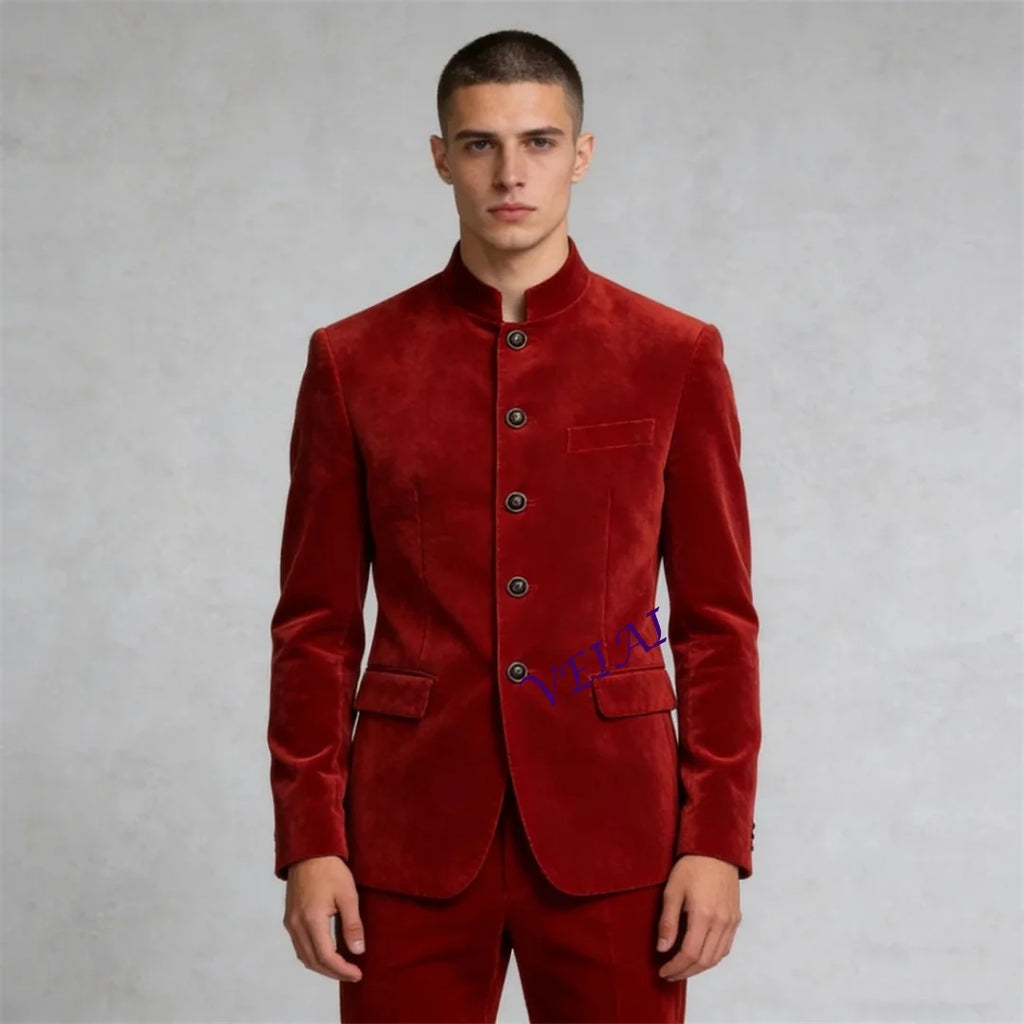 Costume Velours Homme Col Montant – CLEVI Paris