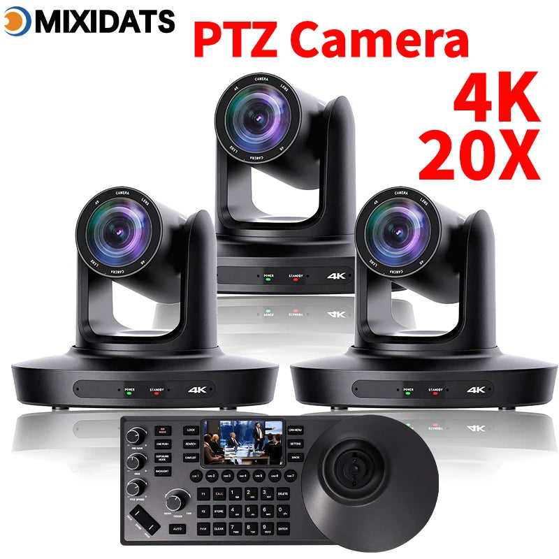 Kit Caméra PTZ 4K MIXIDATS – Zoom 20x, NDI, PoE & Clavier de Contrôle – CLEVI Paris