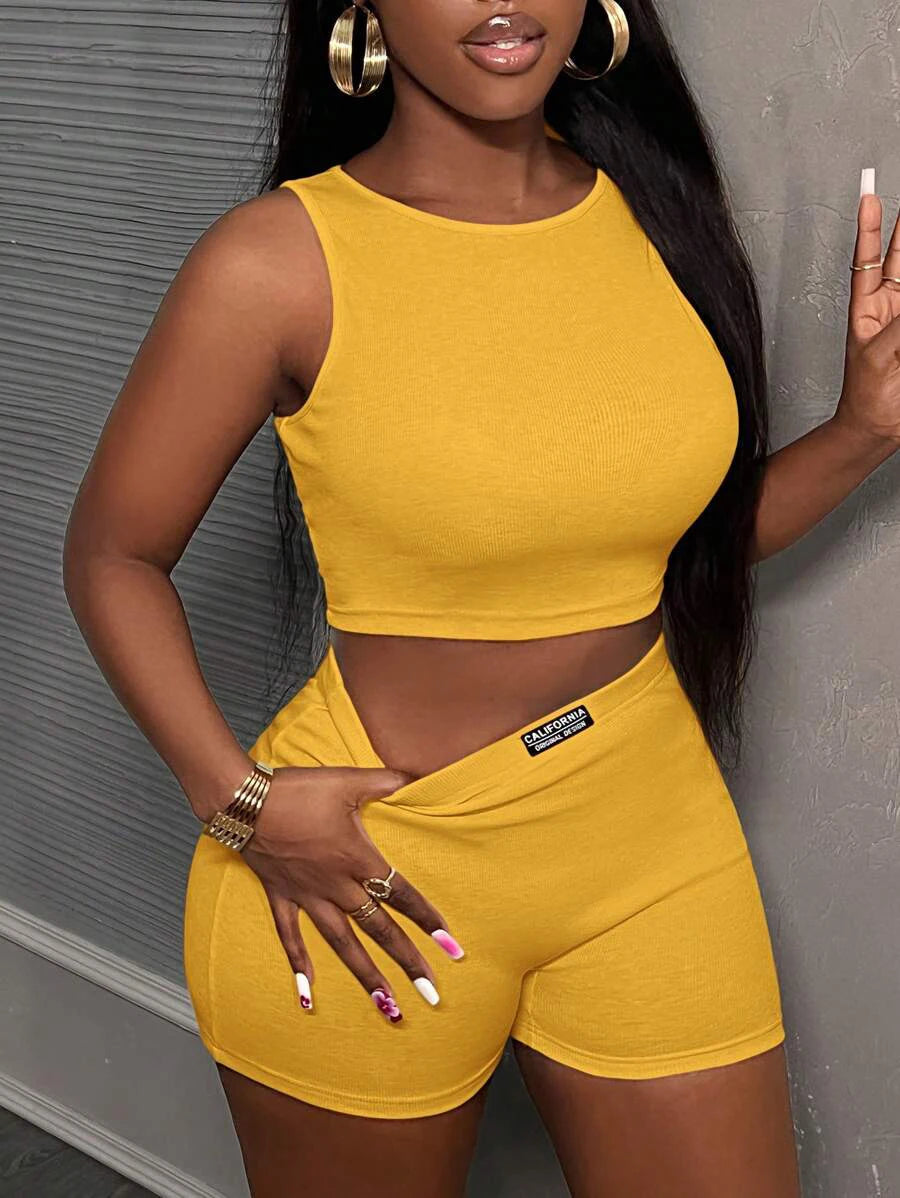Ensemble 2 Pièces Femme Crop Top Côtelé Sans Manches Short Streetwear Casual – CLEVI Paris