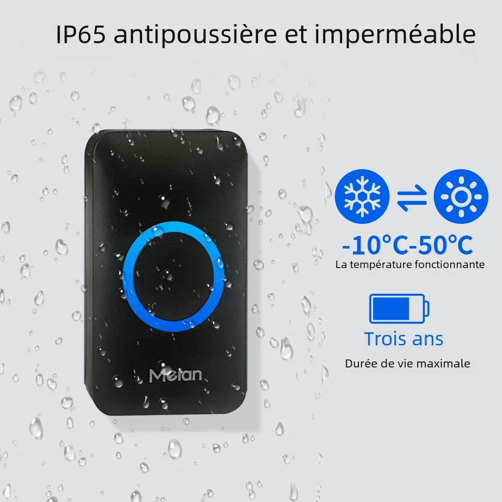 Sonnette Sans Fil Meian – IP65, 300m, 60 Sonneries, 110dB, 3 Modes, EU/UK/US