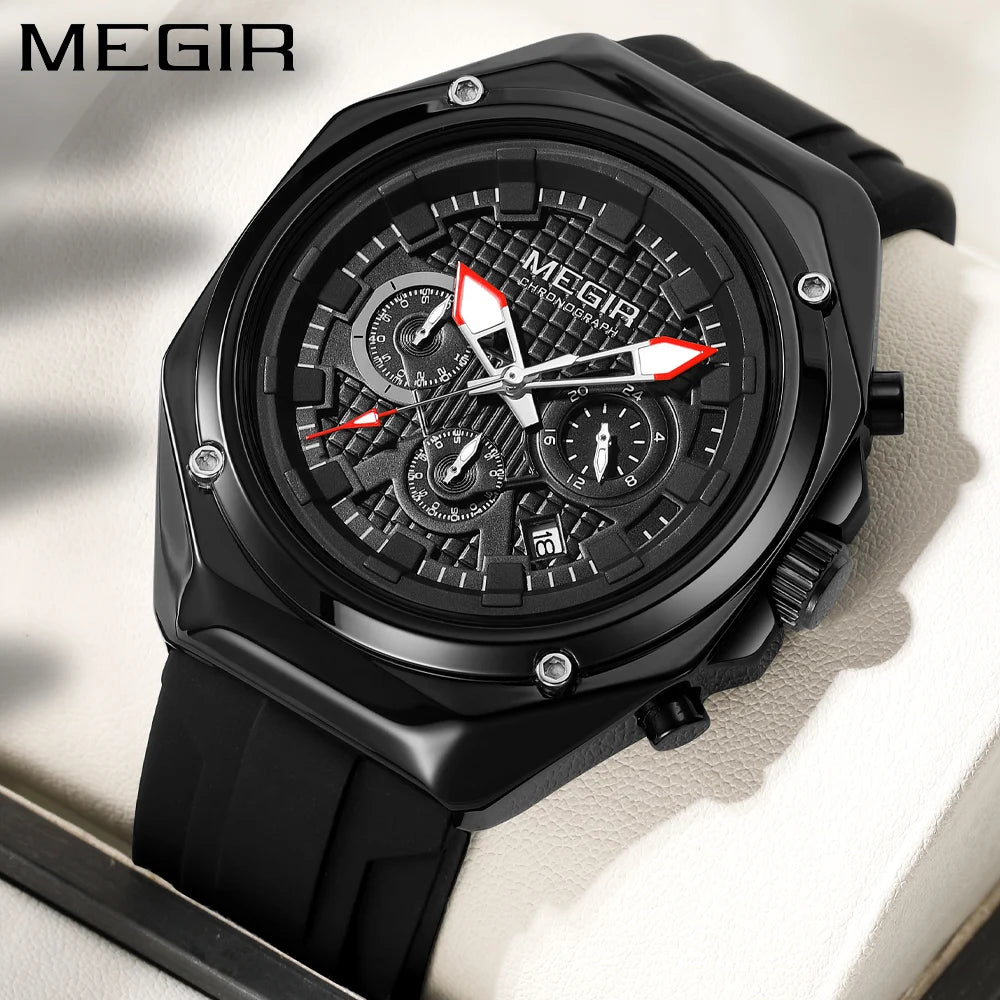 MEGIR 8118 Montre Homme Chronographe Quartz Bracelet Silicone 45mm Lumineux Calendrier 3 ATM 5 Coloris – CLEVI Paris