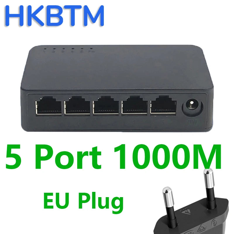 Switch Réseau Ethernet 5 Ports HKBTM | 100 Mbps ou Gigabit 1000 Mbps, Plug & Play, RJ45 – CLEVI Paris