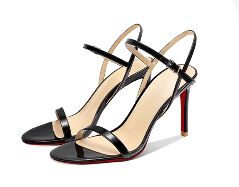 Escarpins Femme Talon Aiguille Cuir Verni Bout Ouvert Bride Cheville – CLEVI Paris