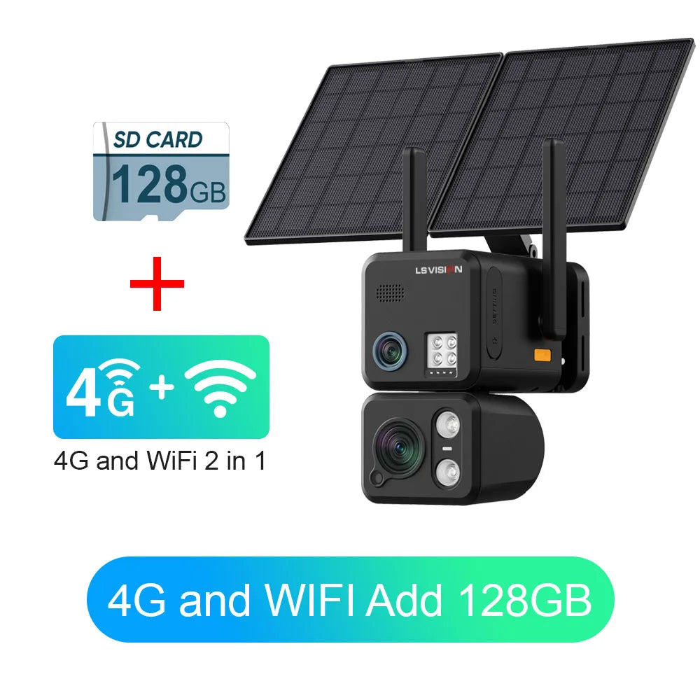 Caméra Solaire LS VISION 4K AOV Double Objectif Zoom 20x 4G+Wi-Fi Suivi IA 24/7 IR 50m IP66 NiView – CLEVI Paris