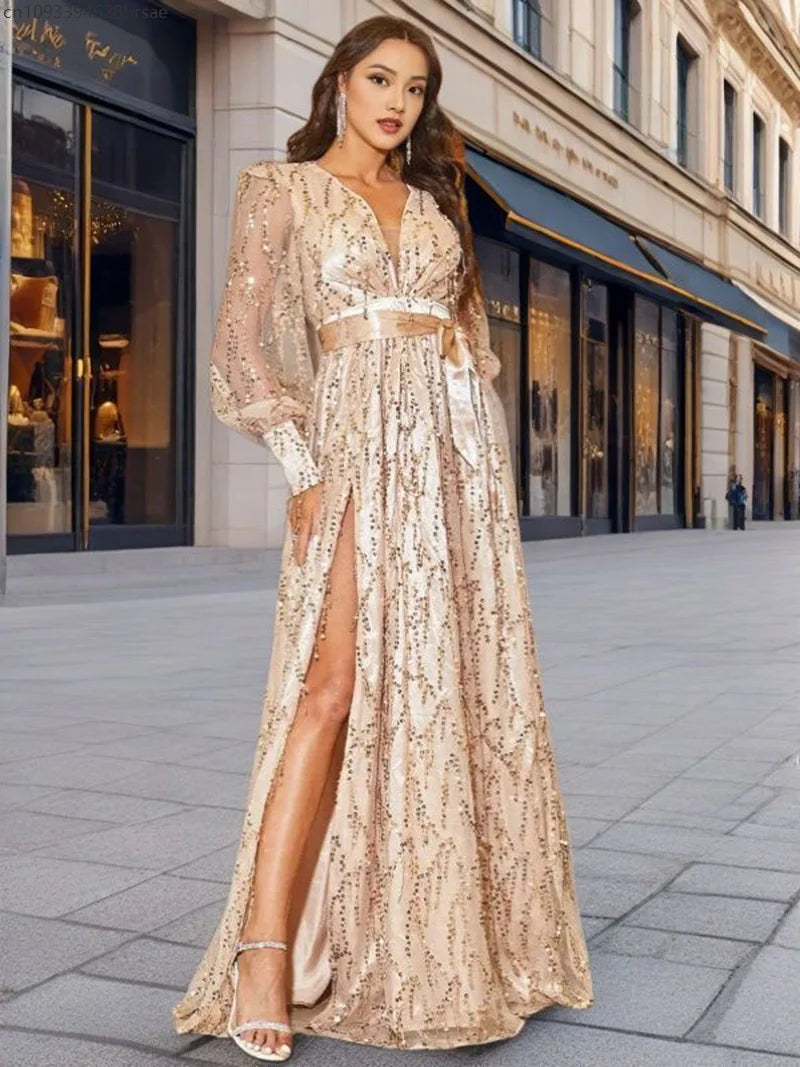 Robe longue de soirée brillante – CLEVI Paris